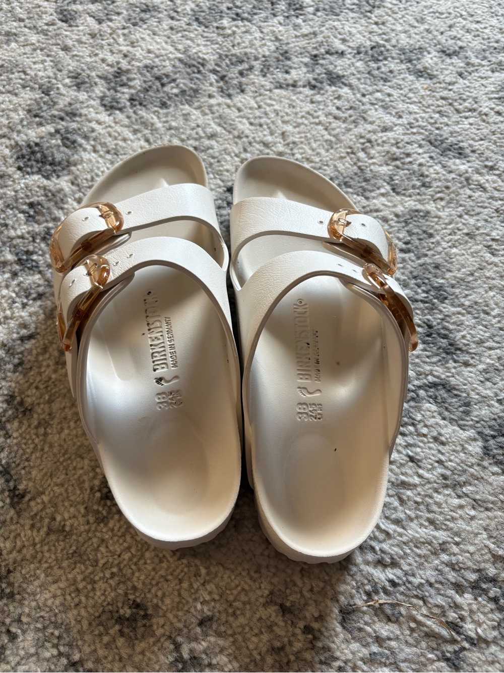 Birkenstock White Two-Strap Sandals with Gold Buckles - Picture 2 of 3